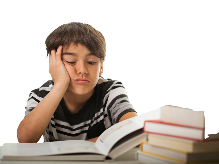 Frustrated student with textbook